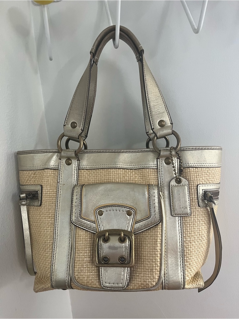 Coach Legacy Straw and Leather Satchel Tote